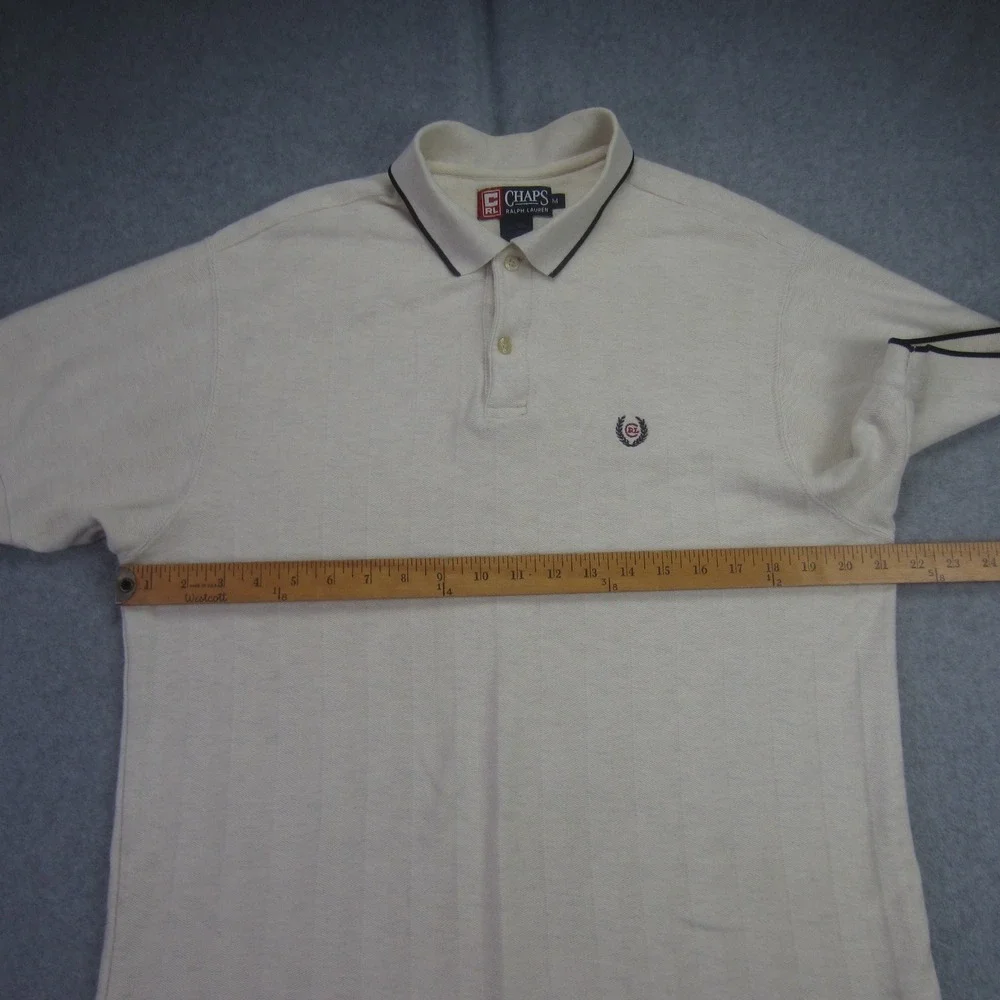 Vtg Chaps Ralph Lauren Polo Shirt Mens Medium Cream Short Sleeve‎ Textured Golf - Picture 10 of 14